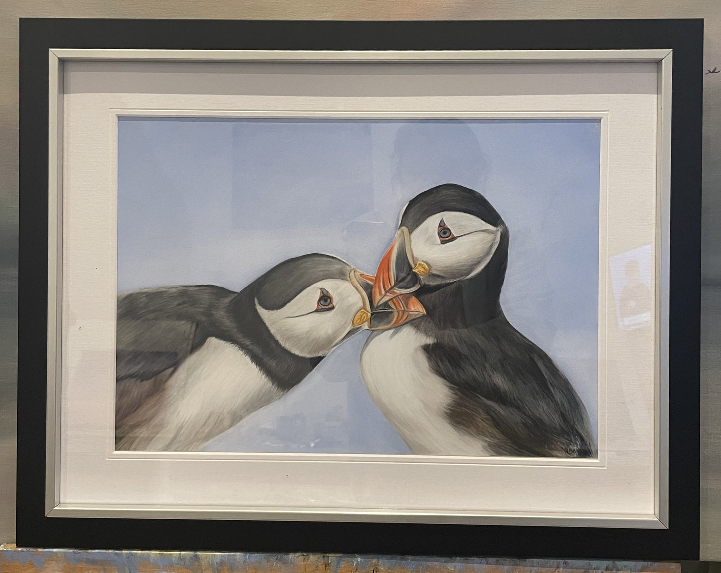 Puffin Pair Original Pastel Drawing