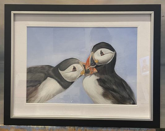 Puffin Pair Original Pastel Drawing